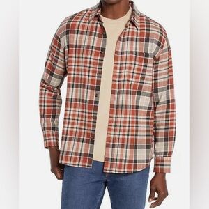 NWT Eddie Bauer Long Sleeve Button Down Flannel Shirt | Clay Combo Plaid | Small